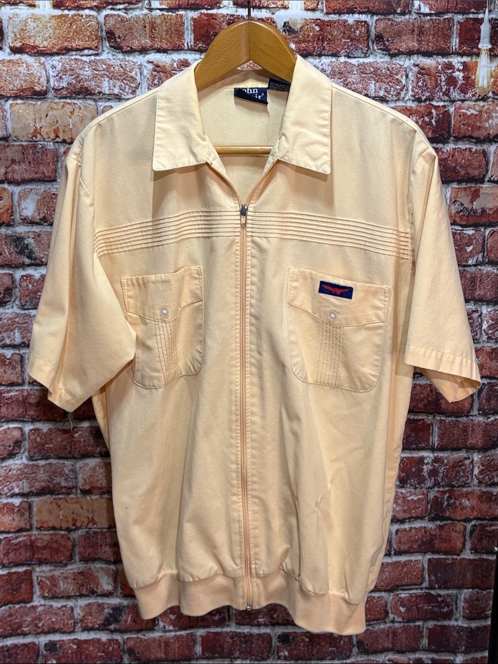 Vintage John Blair Short Zip-Front Men's shirt Jacket in Pale Peach large